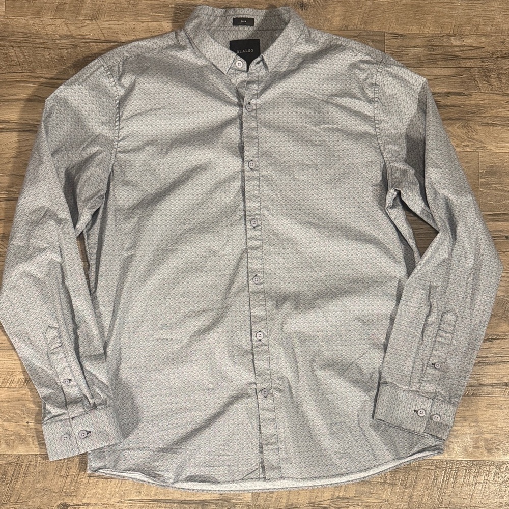 01.Algo “Slim” Classic Gray Pattern Button Down Shirt - Size L